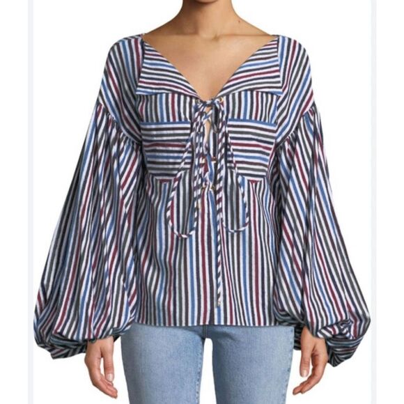 Caroline Constas Olympia Pocket multi color striped Top sz Small - Picture 1 of 5